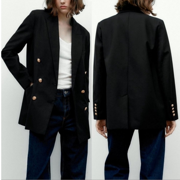 Zara double breasted gold button blazer - Picture 4 of 8